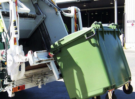 Image of a garbage truck picking up a  bin