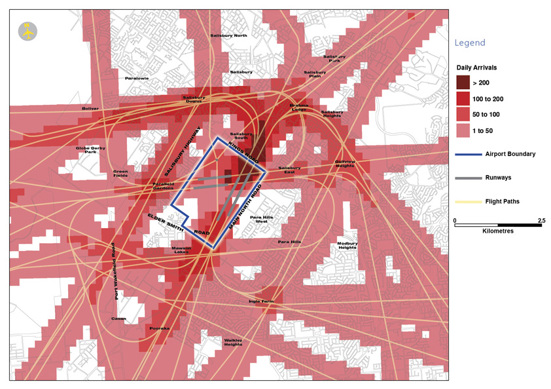 Map of Parafield Airport Arrivals